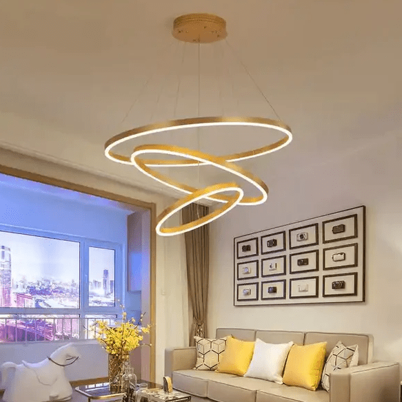 Modern Luxury Led Linear Hanging Pendant Light Villa Hotel Living Room Ring Round Circle Chandelier - Al Ghani Stores