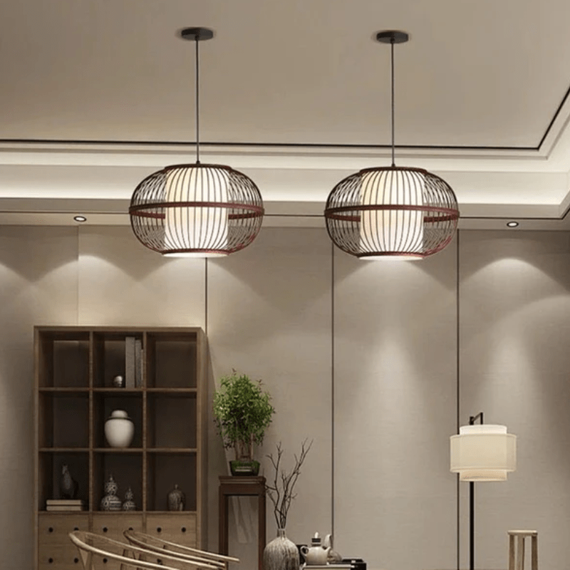 Modern Round Hollow Bamboo Pendant Lamps Interior Decoration chandeliers - Al Ghani Stores