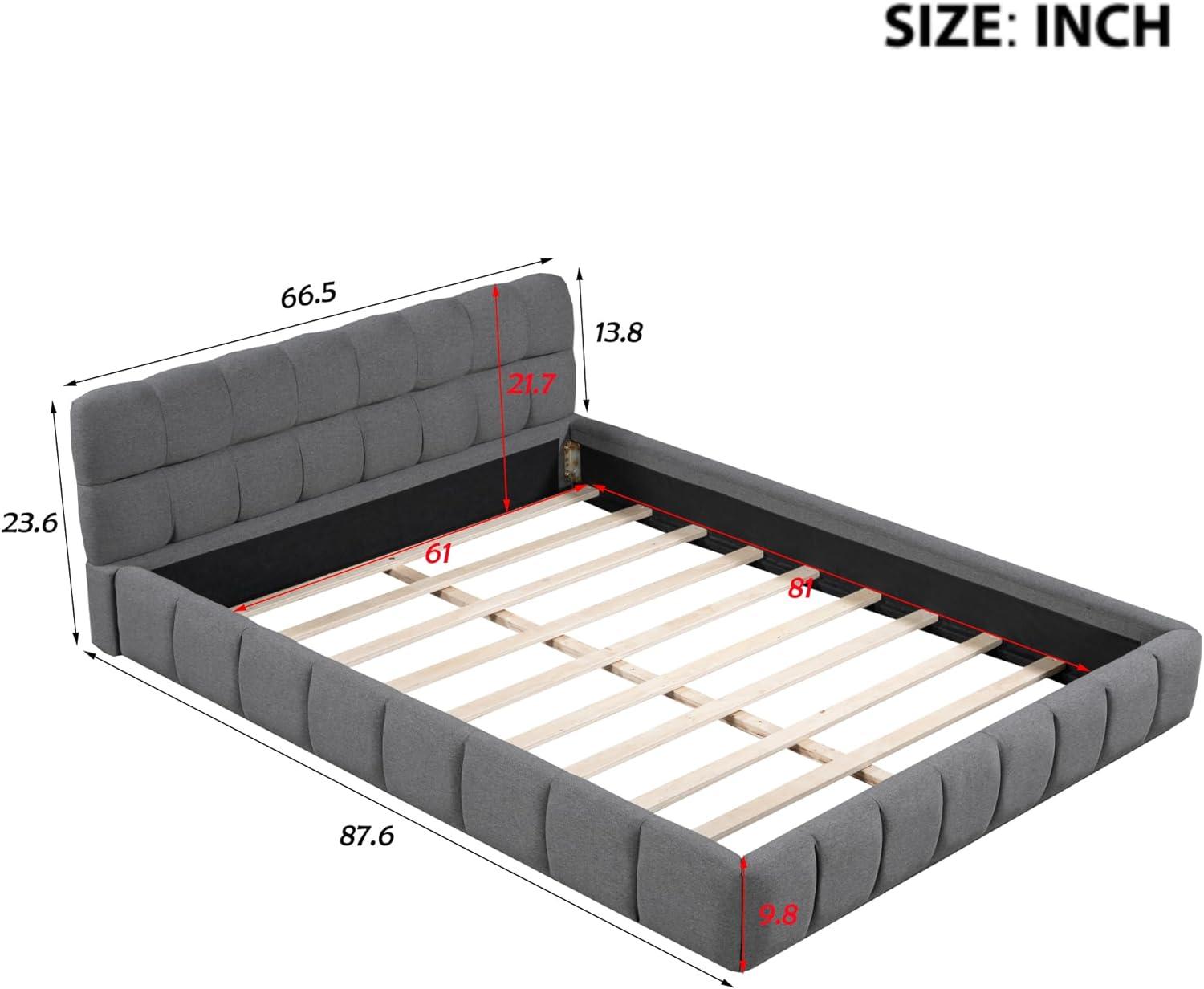 Modern Style Queen Size Upholstered Platform Bed with Thick Fabric Headboard,Grounded Bed with Solid Wood Frame - Gray - Al Ghani Stores