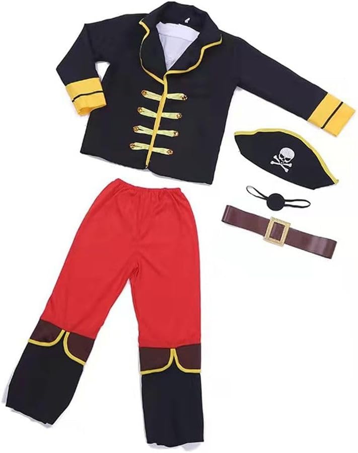 Pretty Princess Pirate Costume Kids Boys Captain Pirate Dress Up with Pirate Hat, Eyepatch and Belt for Party Birthday Halloween Costumes - Al Ghani Stores
