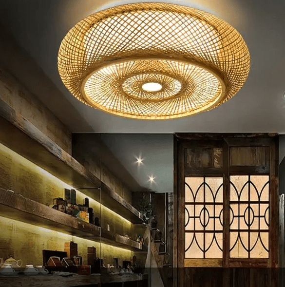 Rattan Round Ceiling Light Bedroom Living Room Bamboo Lighting Fixture - Al Ghani Stores