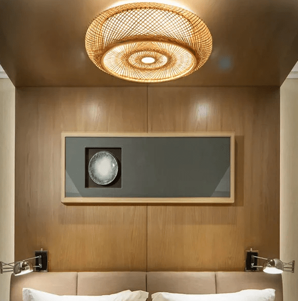 Rattan Round Ceiling Light Bedroom Living Room Bamboo Lighting Fixture - Al Ghani Stores