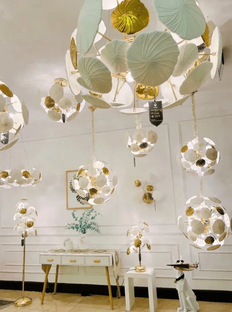 Romantic Ceramic White Shell Flower Led Chandelier Modern Pendant Lamp Hanging Light Fixture Wedding Decoration Children Home - Al Ghani Stores