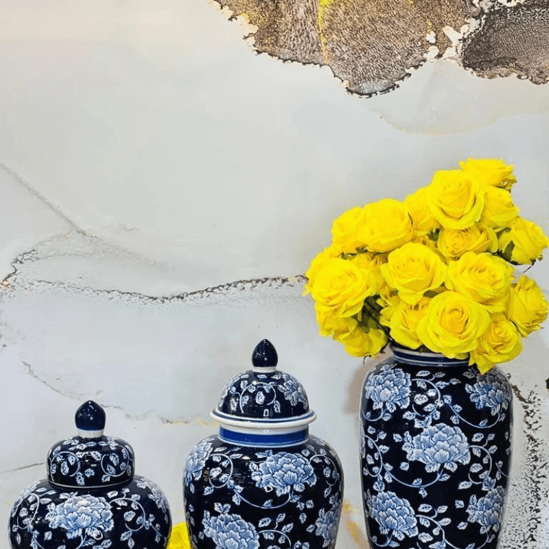 Royal Chinese Ceramic Vase Set 3 Pc Set - Al Ghani Stores