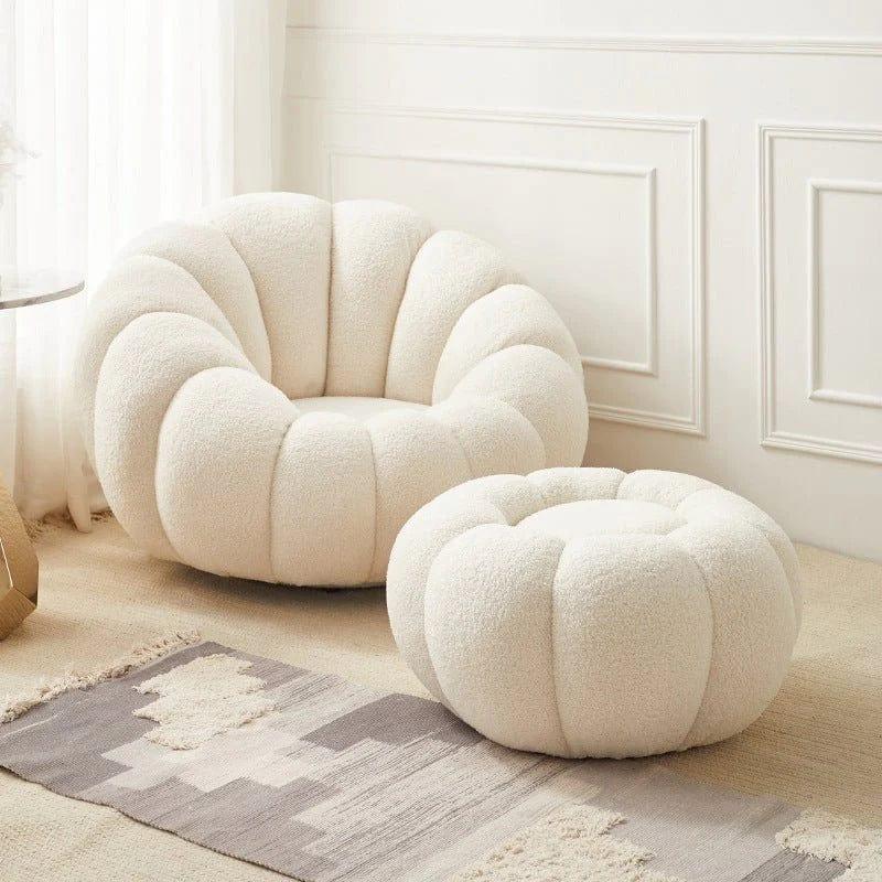 Sofa Pumpkin Chair Single Lamb Velvet White Bedroom Balcony Leisure Sofa Chair Home Furniture - Al Ghani Stores