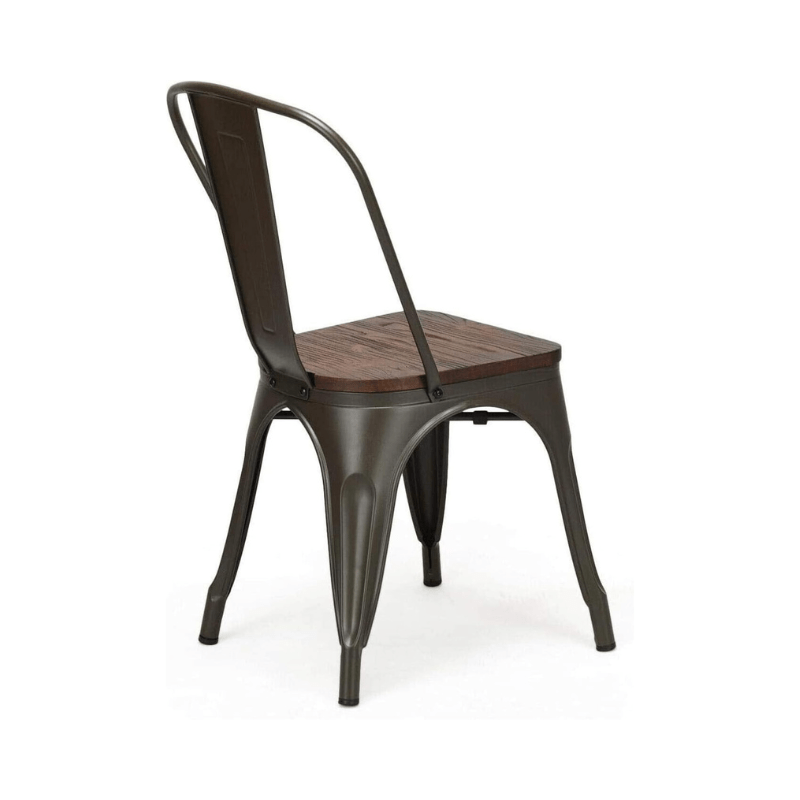 Tolix Classic Iron Metal Dinning Chair with Wood Top Seat Indoor Set of 2 Matt Black - Al Ghani Stores