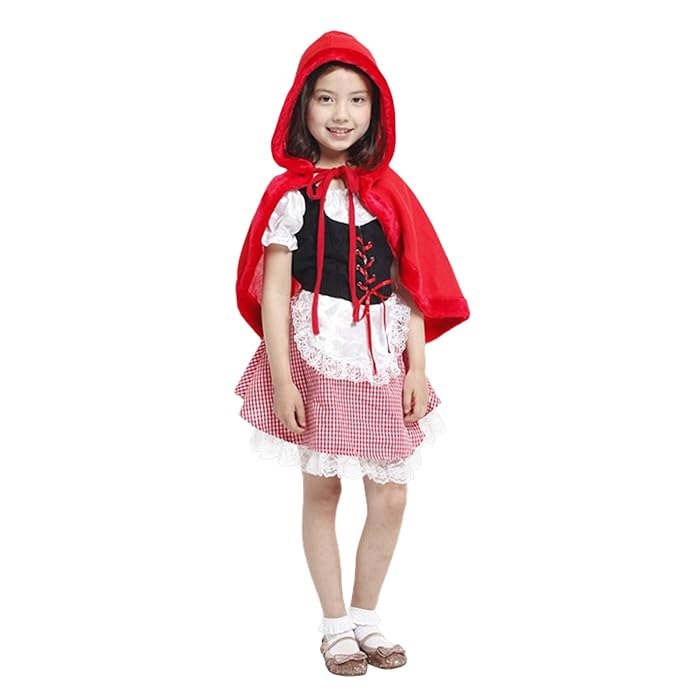 Two-piece red riding hood costume for girls is suitable for ages 3-8 cosplay (3-4 years) - Al Ghani Stores