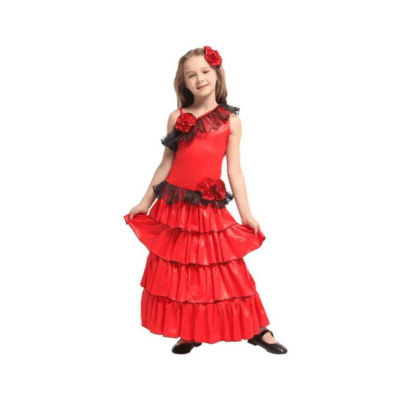 Two-piece Spanish Flamenco cosplay costume for girls is suitable for ages 3-10 (3-4 years) - Al Ghani Stores