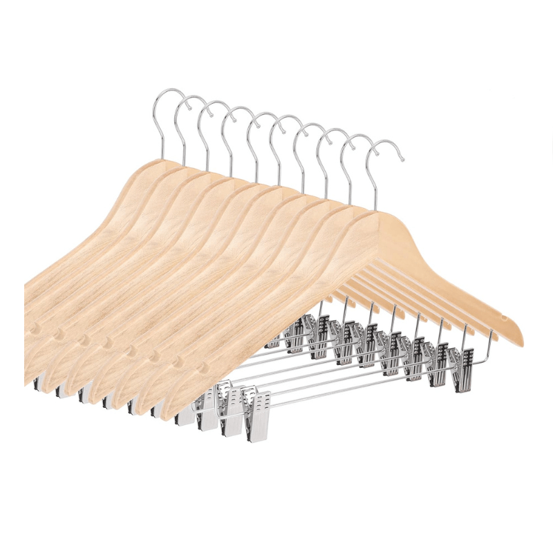 Wooden Skirt Hangers with Clips - Al Ghani Stores